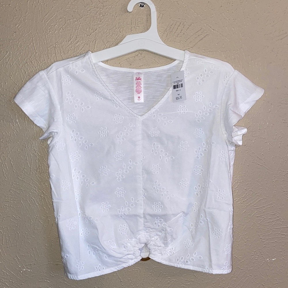 Justice white eyelet top with ring detail 10 NWT